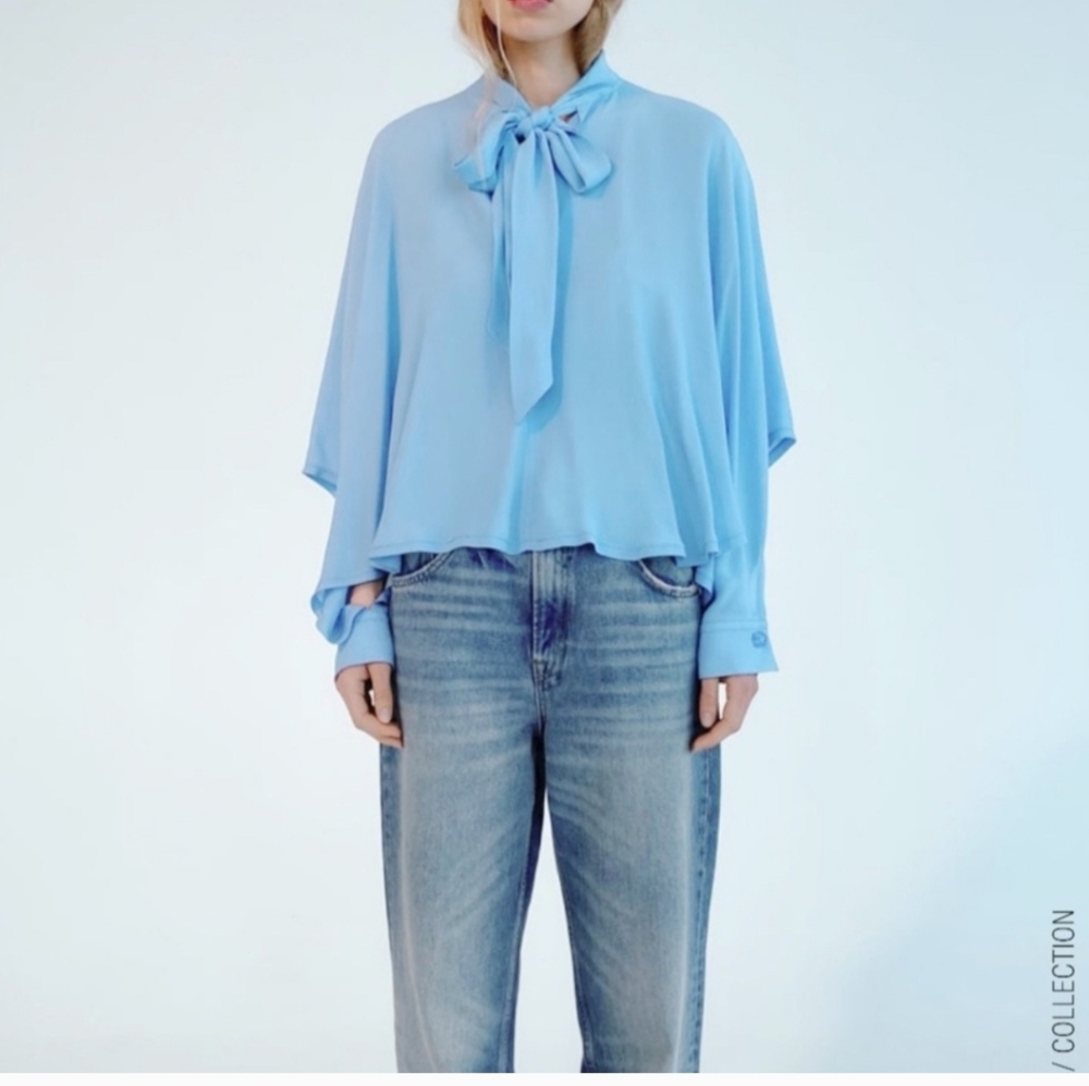 NWT Light Blue Blouse with Bow Detail